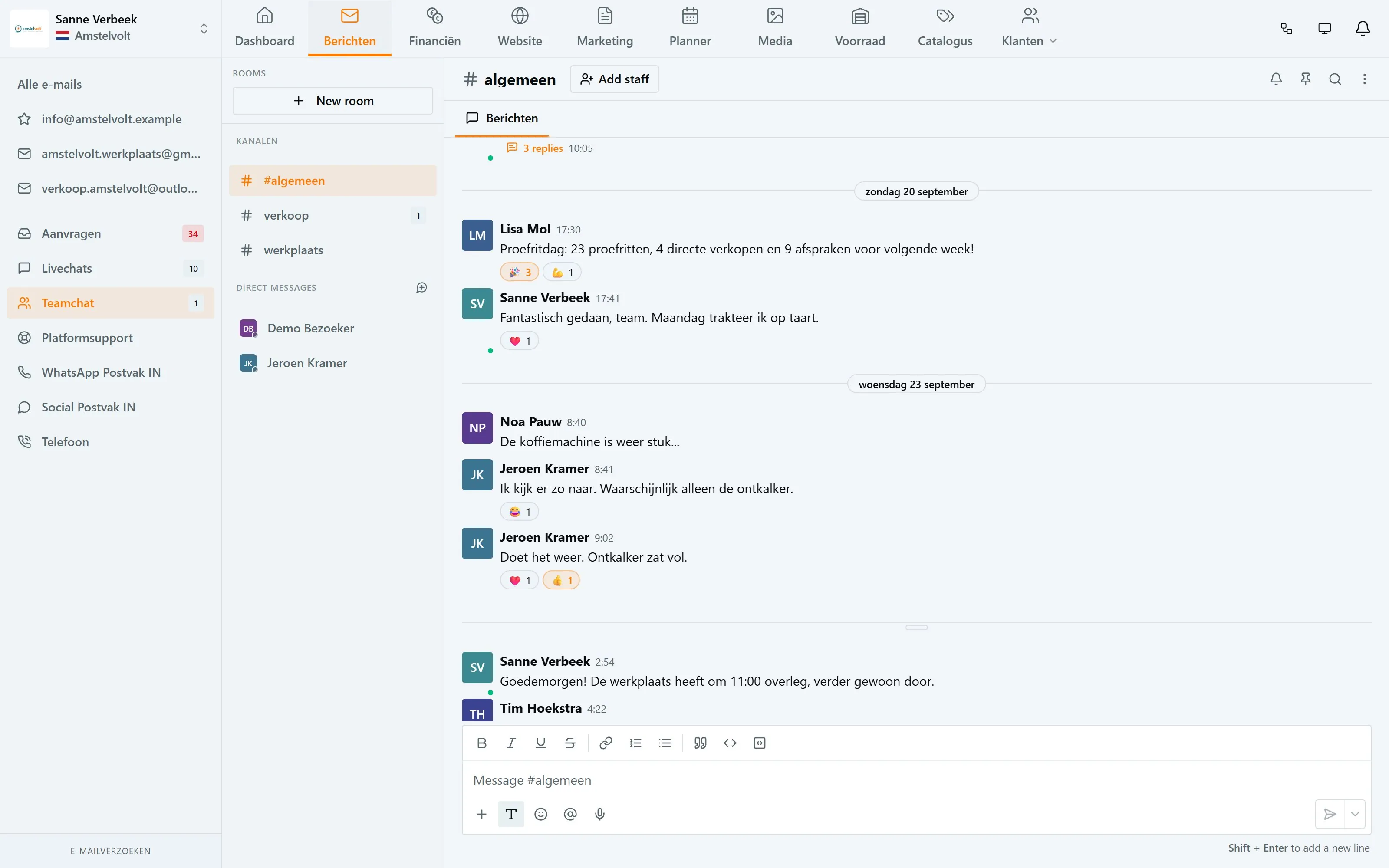 Klanten & contact · Teamchat in de Amstelvolt-demo