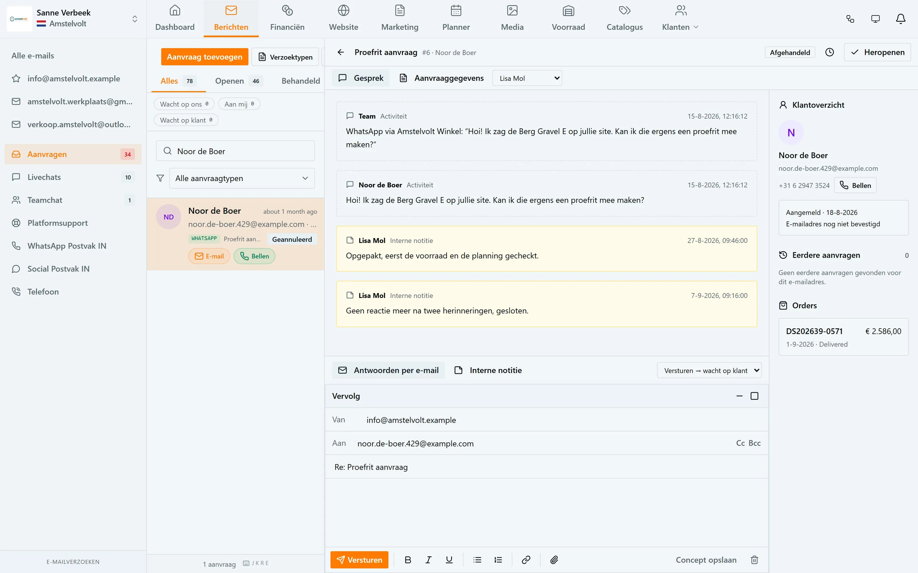 Aanvragen: Het gesprek wordt een aanvraag (Amstelvolt-demo)