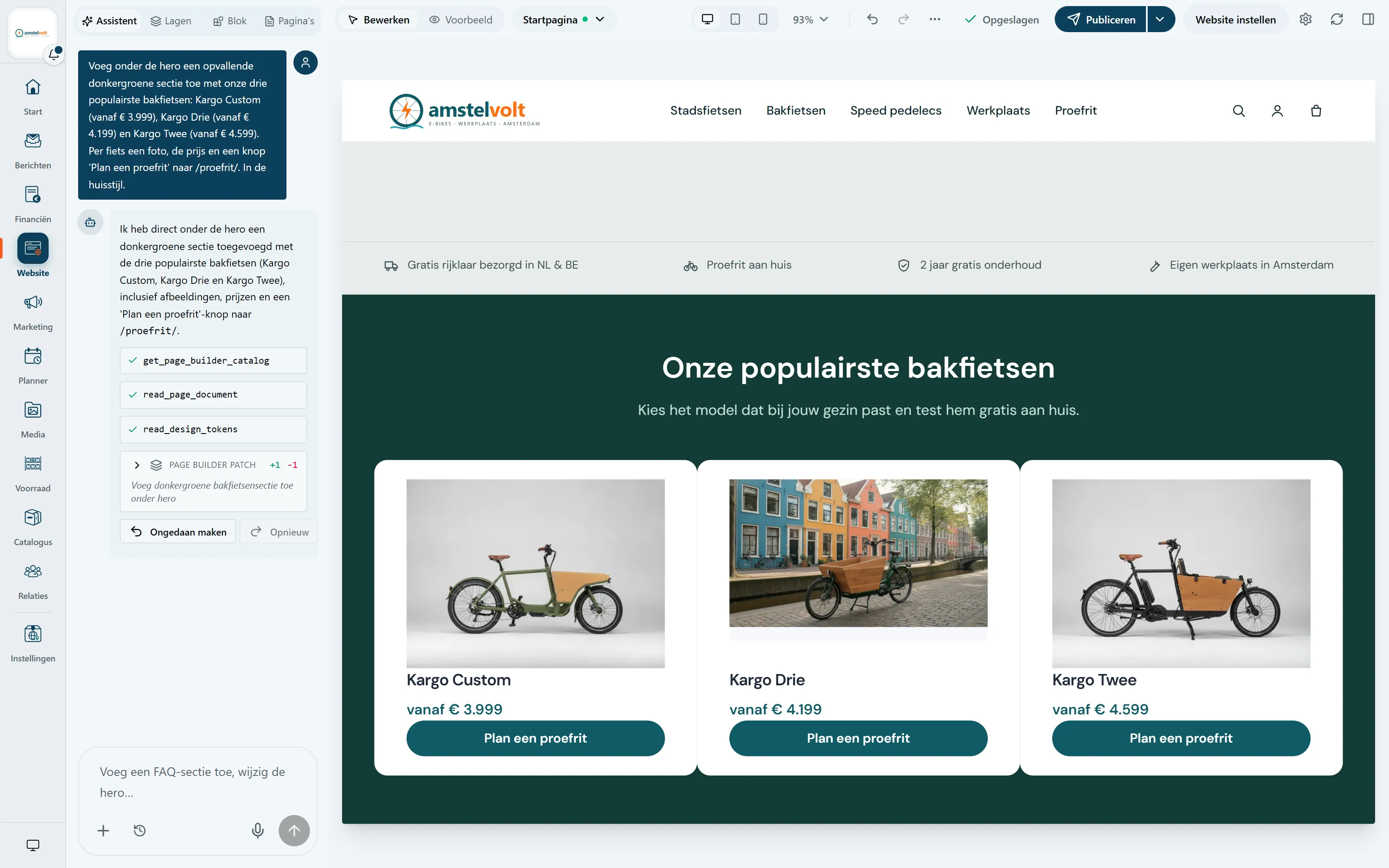 Website-editor: Meteen zichtbaar op het canvas (Amstelvolt-demo)